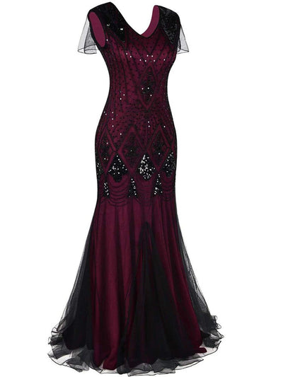Dlhé Šaty Gatsby V Bordovej A Čiernej Farbe Haute Couture
