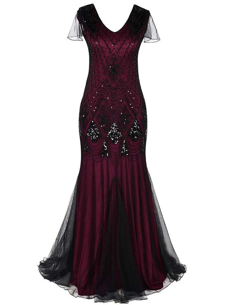 Dlhé Šaty Gatsby V Bordovej A Čiernej Farbe Haute Couture