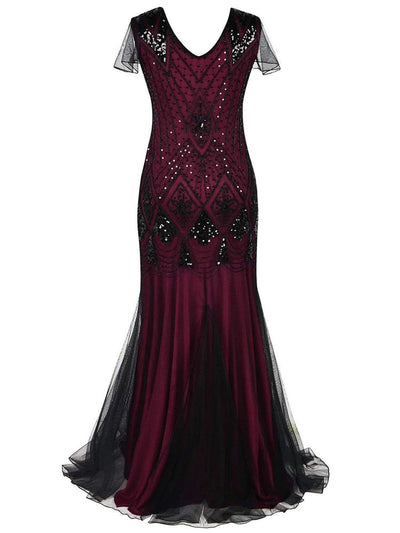 Dlhé Šaty Gatsby V Bordovej A Čiernej Farbe Haute Couture