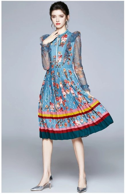 Mint Vintage Kvetinové Dlhé Šaty