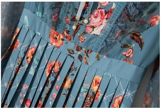 Mint Vintage Kvetinové Dlhé Šaty