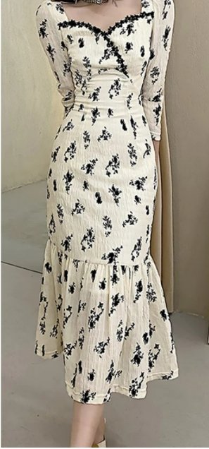 Vintage Khaki Kvetinové Dlhé Šaty