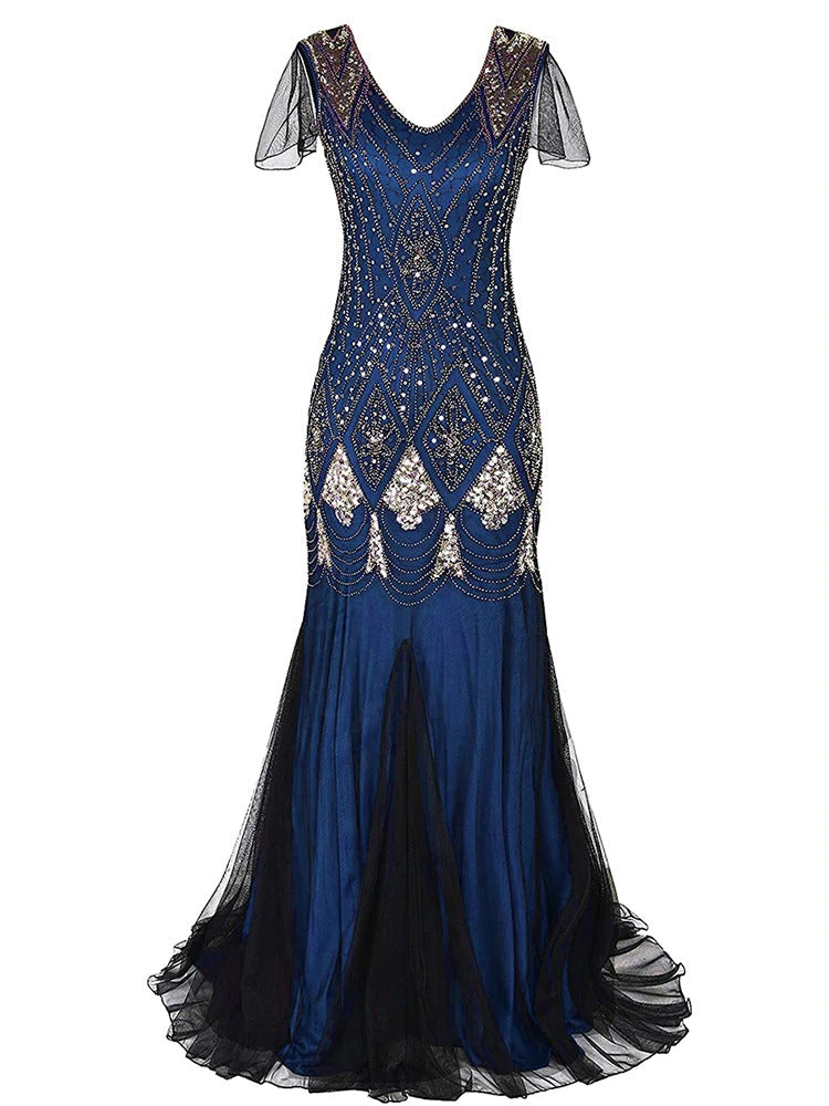 Dlhé Modré Haute Couture Šaty Gatsby