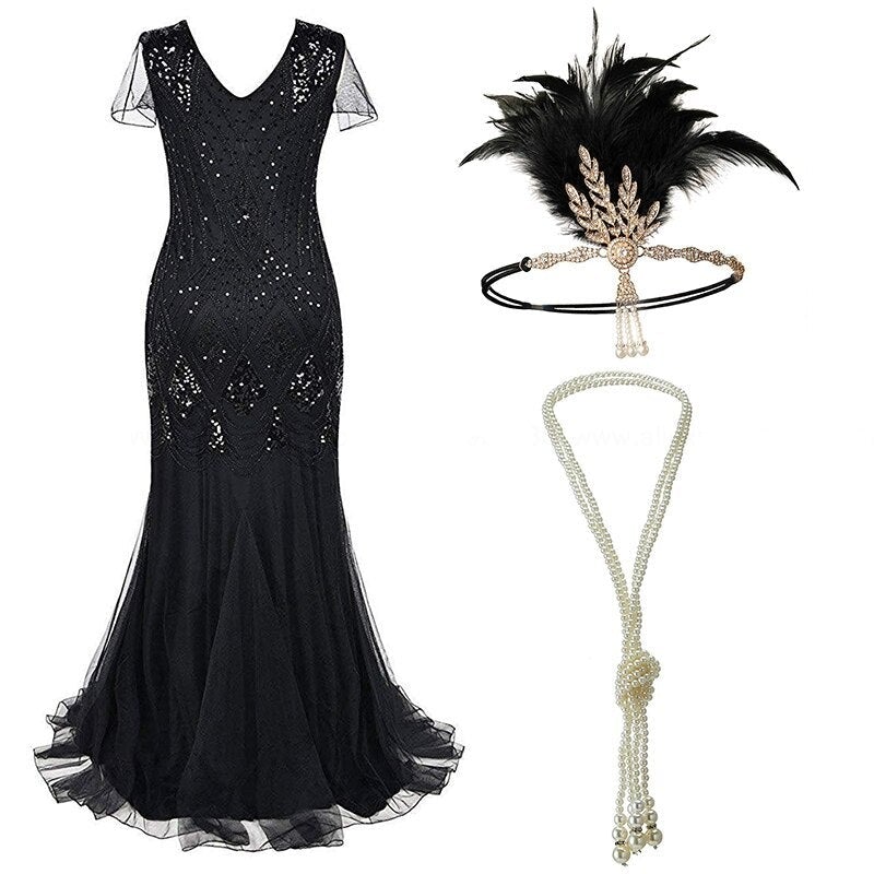 Čisto Čierne Dlhé Šaty V Štýle 20. Rokov