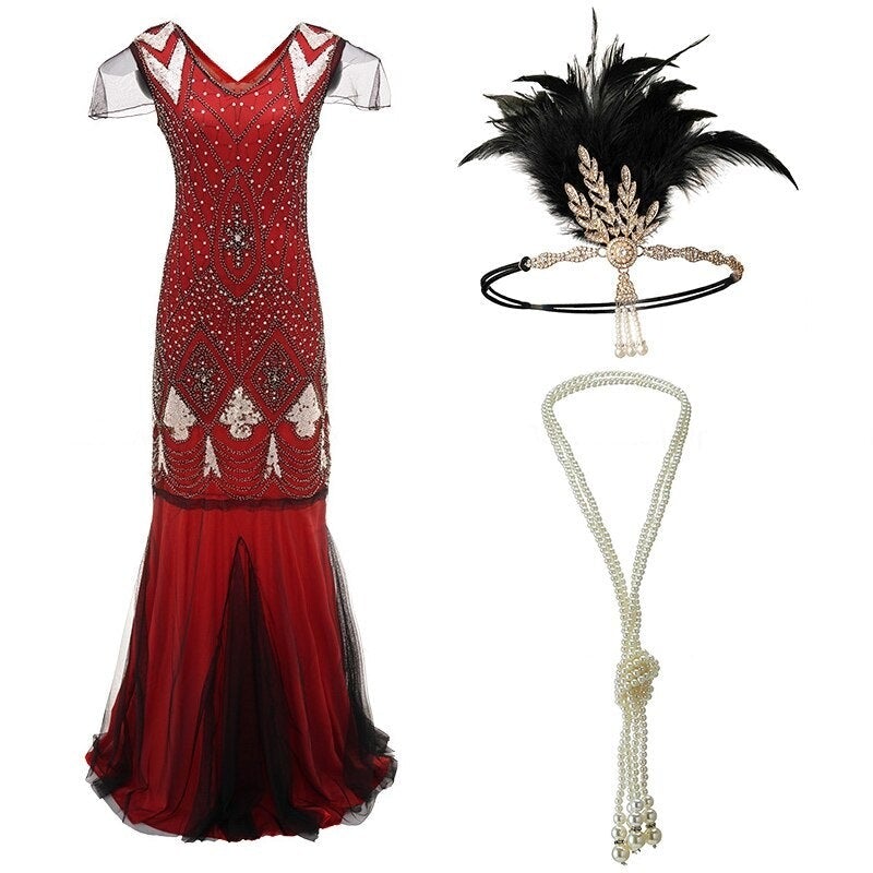Červené Dlhé Šaty V Štýle 20. Rokov