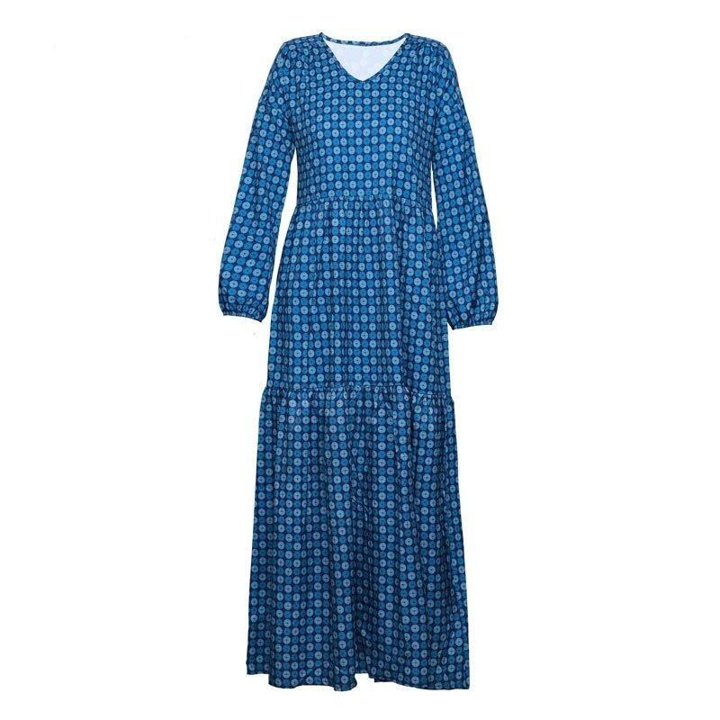 Modré Vintage Maxi Šaty