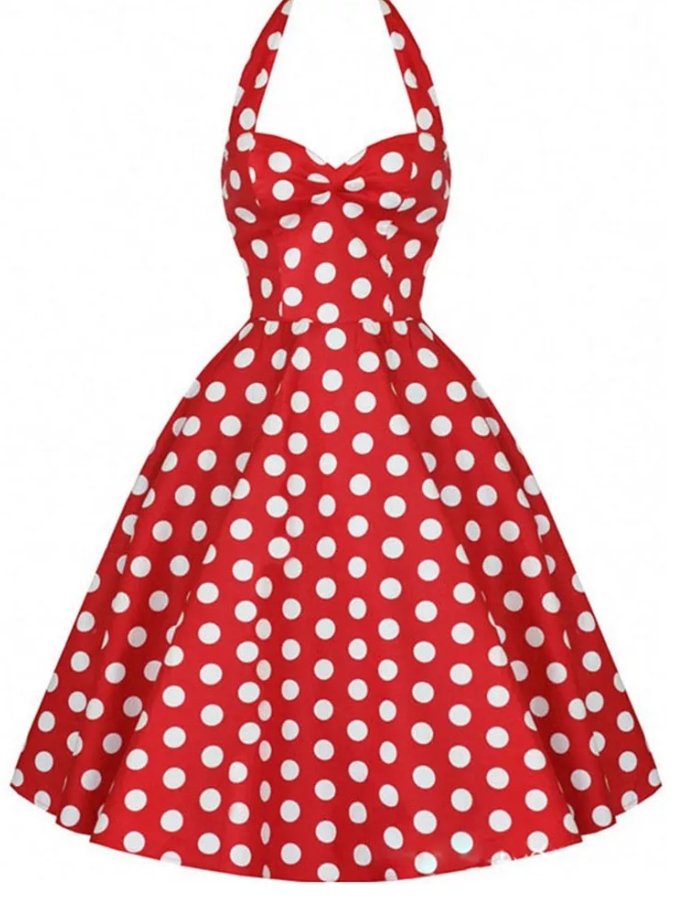 Červené Bodkované Pin Up Šaty Z 50. Rokov