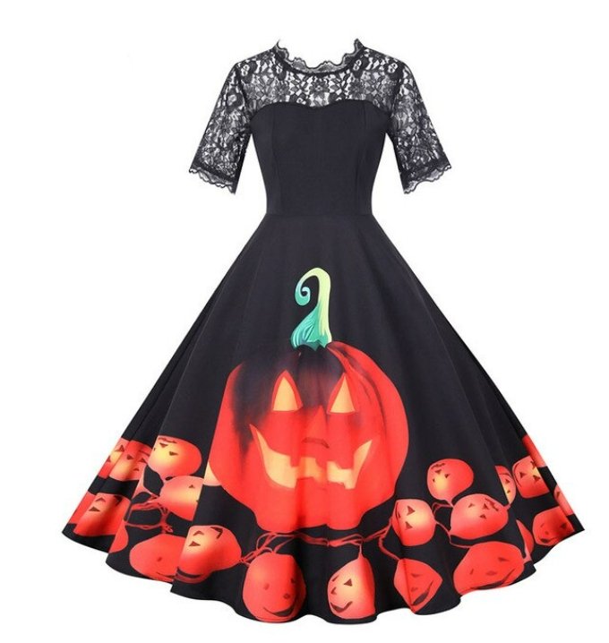 Retro Halloweenske Čierne Šaty