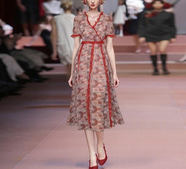 Červené Vintage Čipkované Šaty