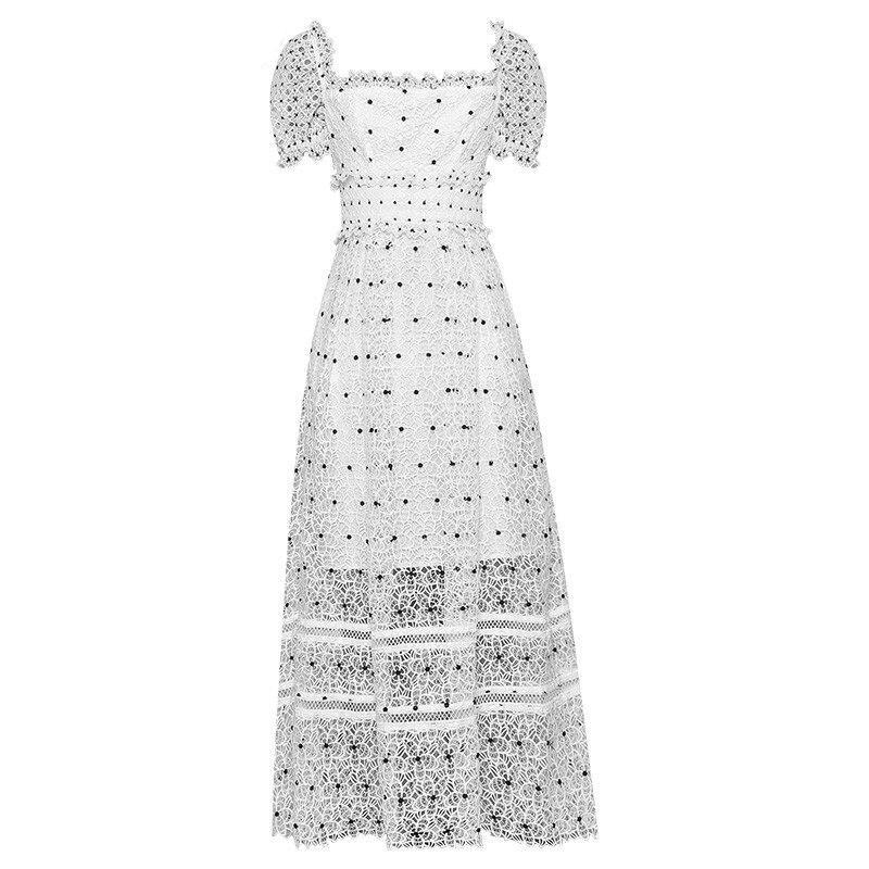 Vintage Biele Bodkované Šaty Zo 40. Rokov