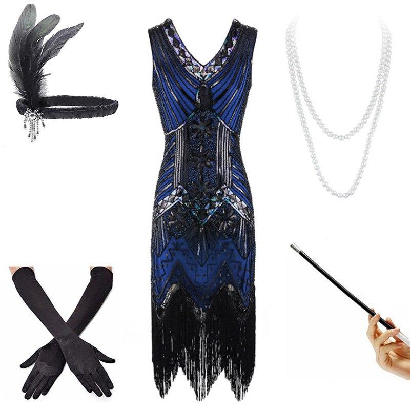 Vintage Čierne A Modré Šaty Z 20. Rokov