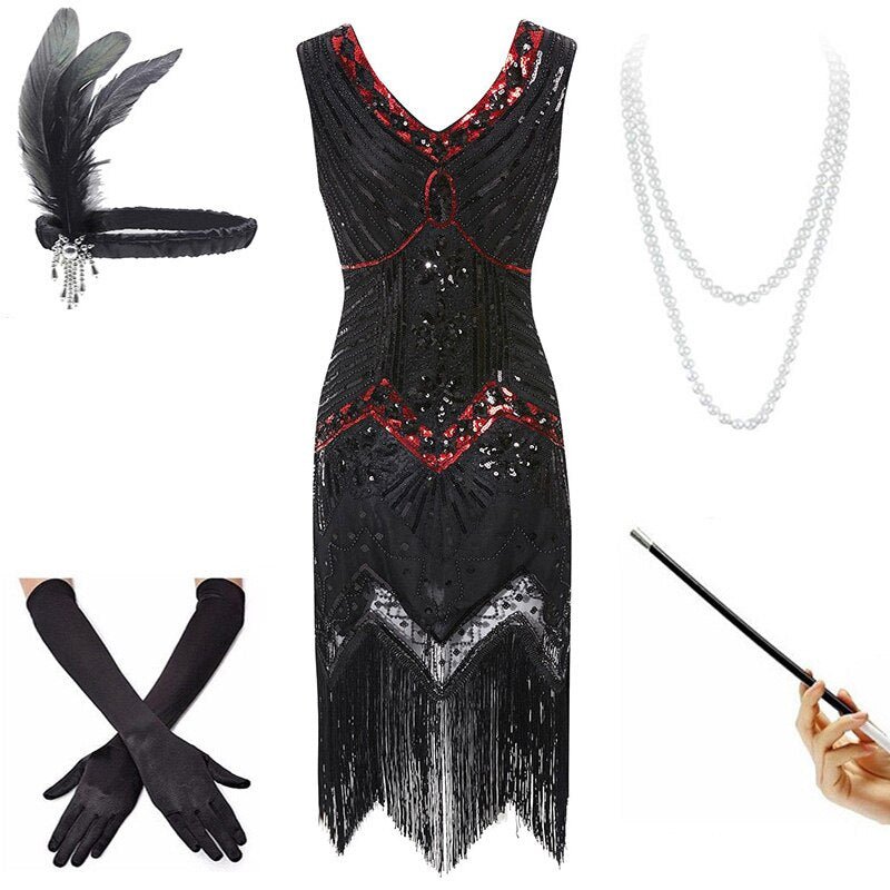 Vintage Červené A Čierne Šaty Z 20. Rokov (S Doplnkami)