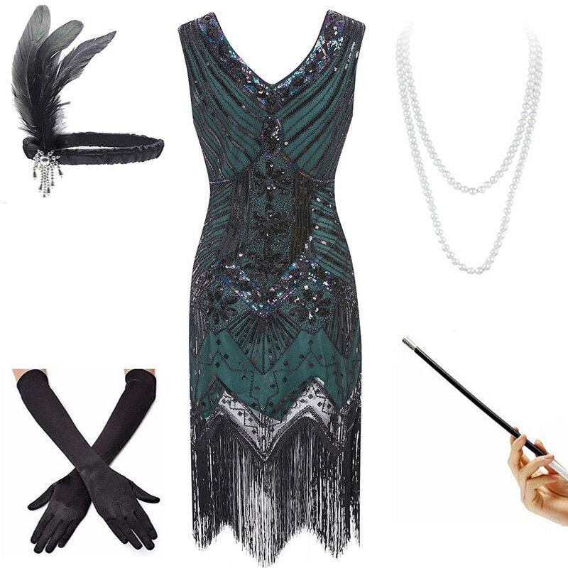 Vintage Šaty Z 20. Rokov Zeleno-Čierne