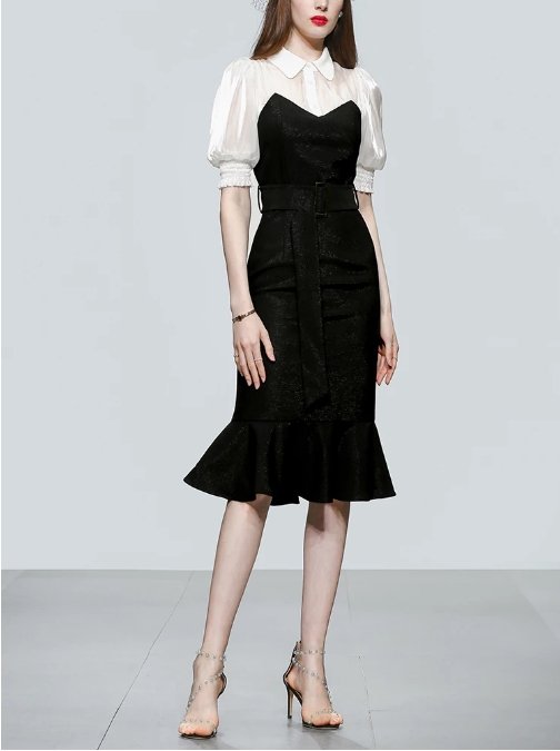 Vintage Čierne Šaty S Vysokým Pásom Zo 40. Rokov