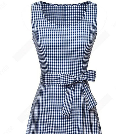 Vintage Modré Kárované Šaty