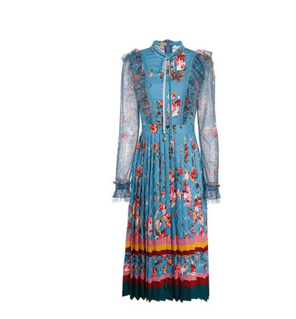 Vintage Porcelánovo Modré Šaty