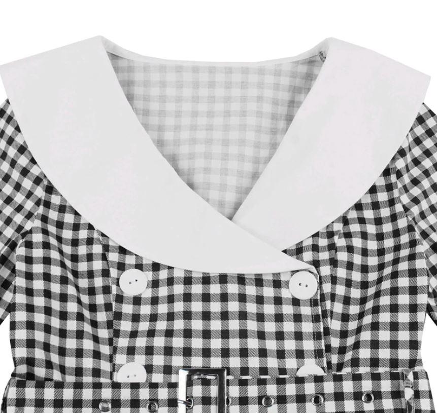 Vintage Čierne Kárované Šaty