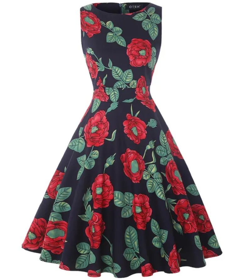 Vintage Elegantné Retro Šaty S Námorníckymi Kvetmi