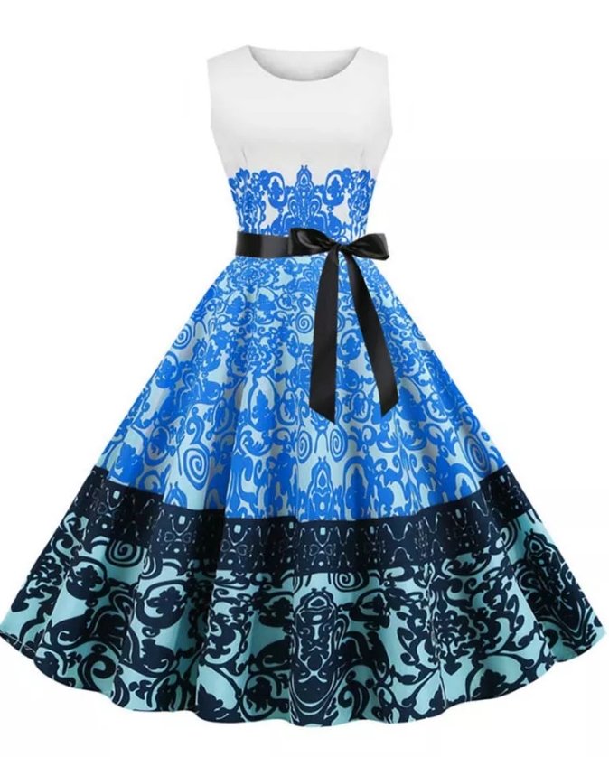 Vintage Biele Kvetinové Šaty S Okrúhlym Výstrihom