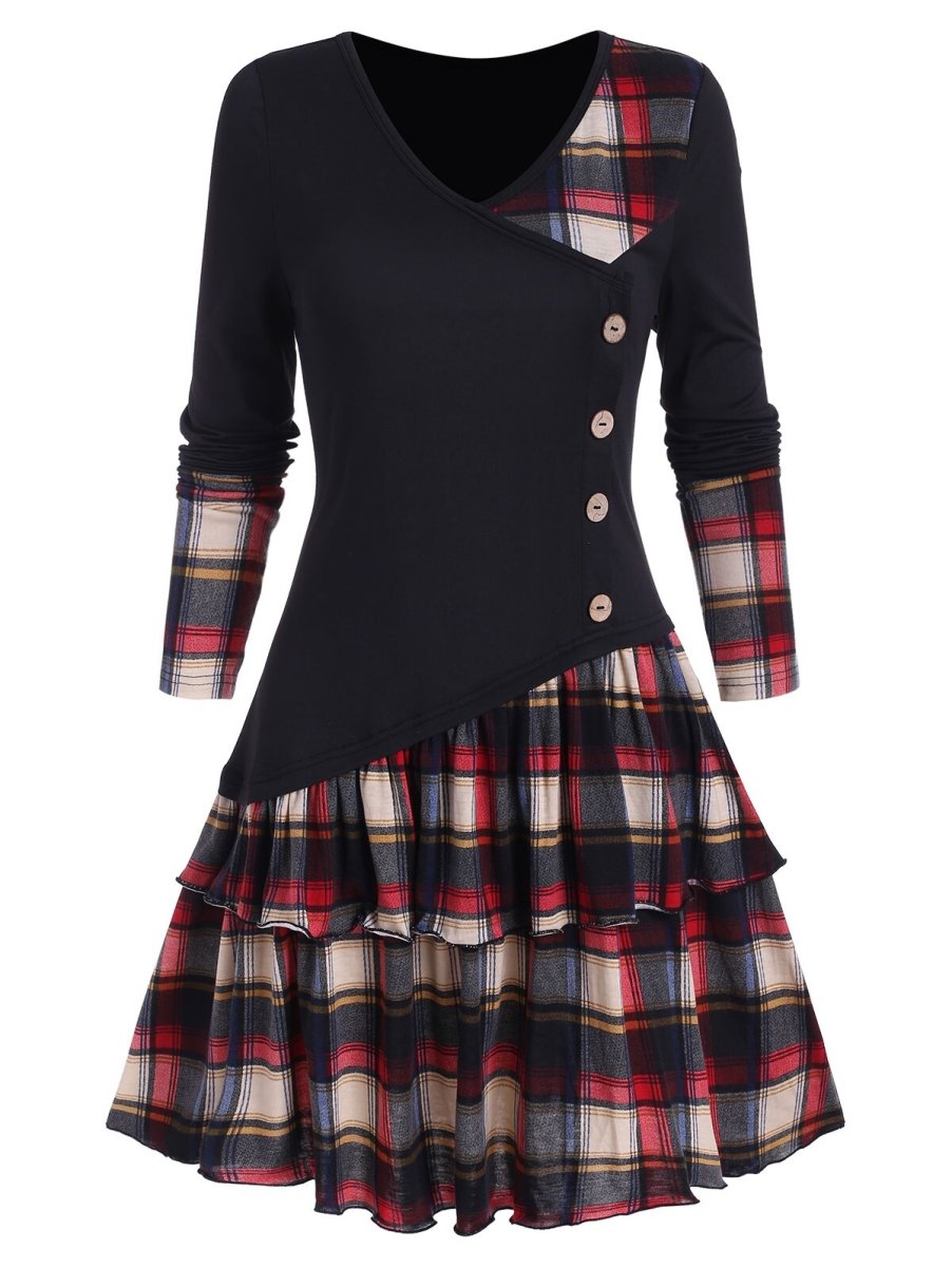 Vintage Čierne Škótske Šaty
