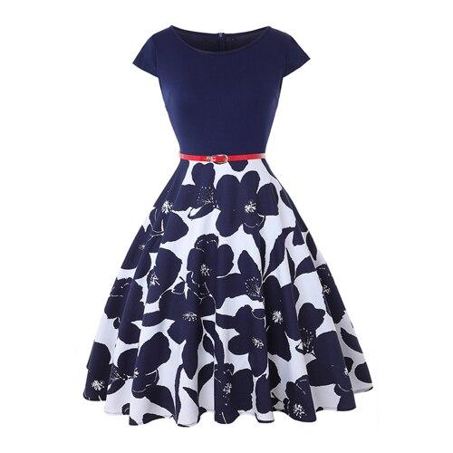 Vintage Šaty Veľkosti 50. Modrý Kvet