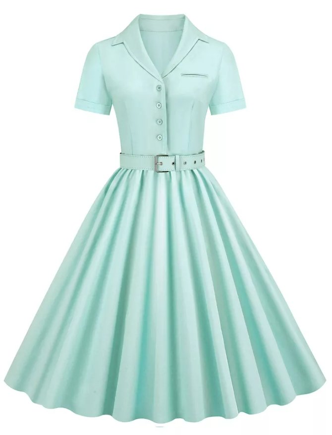 Vintage Tyrkysové Šaty S Vysokým Pásom