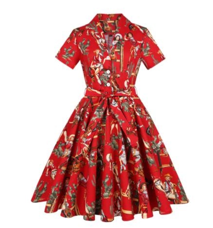 Vintage Veľké Rockabilly Barové Šaty
