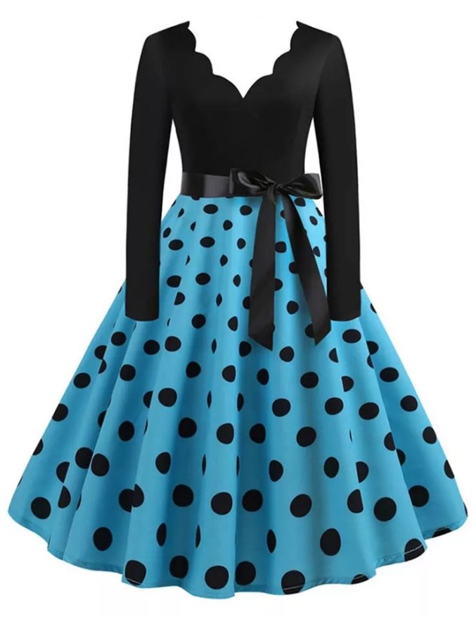 Vintage Extra Veľkosť Rockabilly Šaty Modré Bodkované