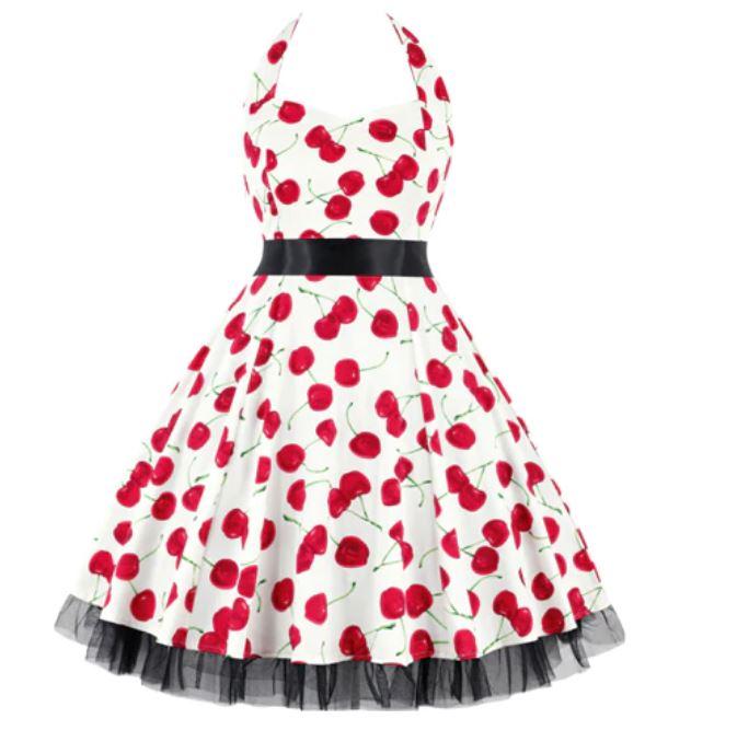 Vintage Veľké Rockabilly Šaty Cherry