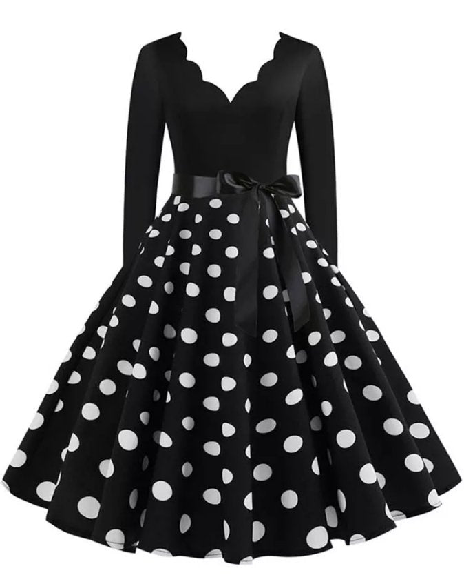 Vintage Extra Veľkosť Rockabilly Šaty Čierne Bodkované