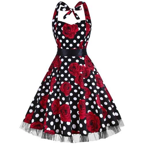Vintage Veľké Rockabilly Šaty Black Roses