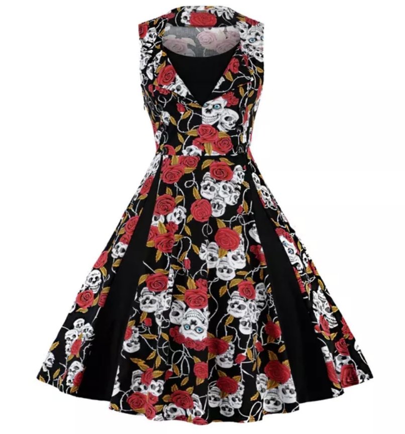 Vintage Veľké Rockabilly Šaty Skull Red