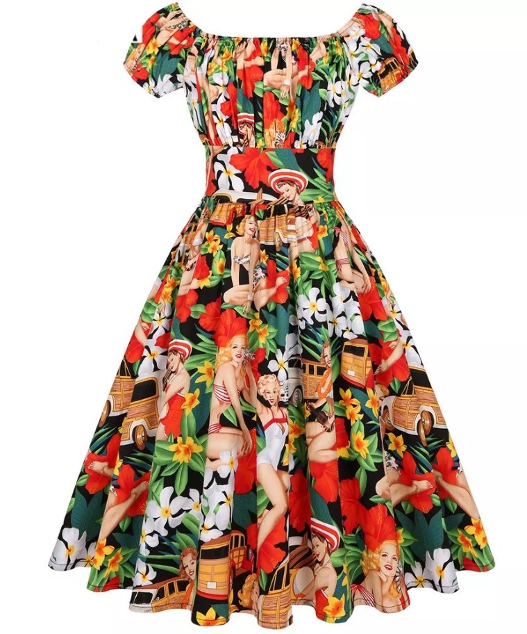 Biele Veľké Vintage Šaty Pin Up