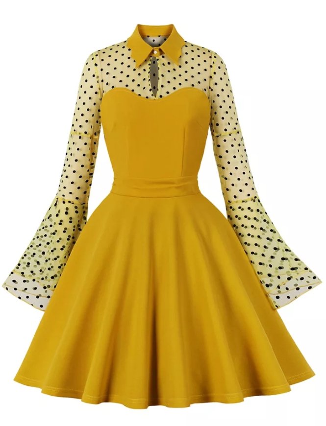 Vintage Pin Up Šaty Plus Size Žlté