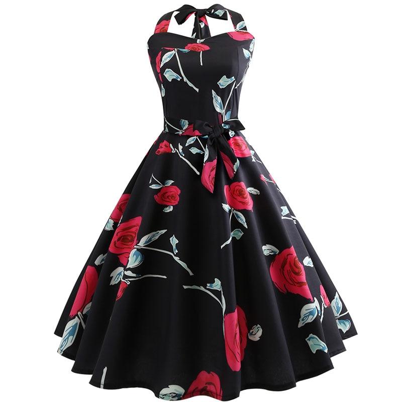 Vintage Pin Up Roses Šaty