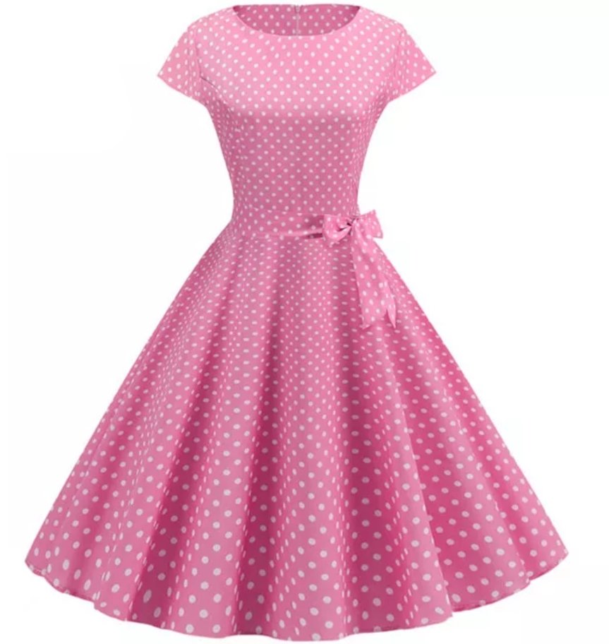 Vintage Pin Up Šaty Ružové Bodkované