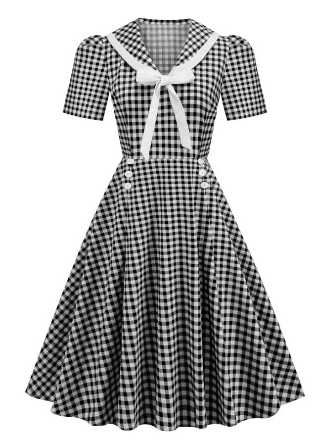 Vintage Pin Up Kockované Šaty Čierne