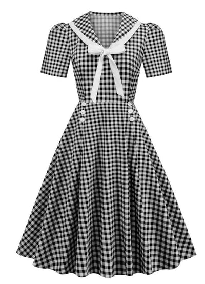 Vintage Pin Up Kockované Šaty Čierne