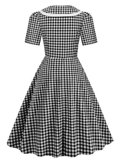 Vintage Pin Up Kockované Šaty Čierne