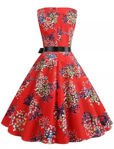Vintage Pin Up Šaty S Červenými Kvetmi