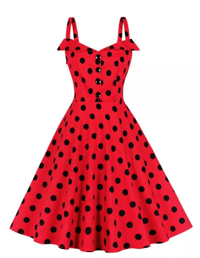 Vintage Pin Up Šaty Červené Bodkované