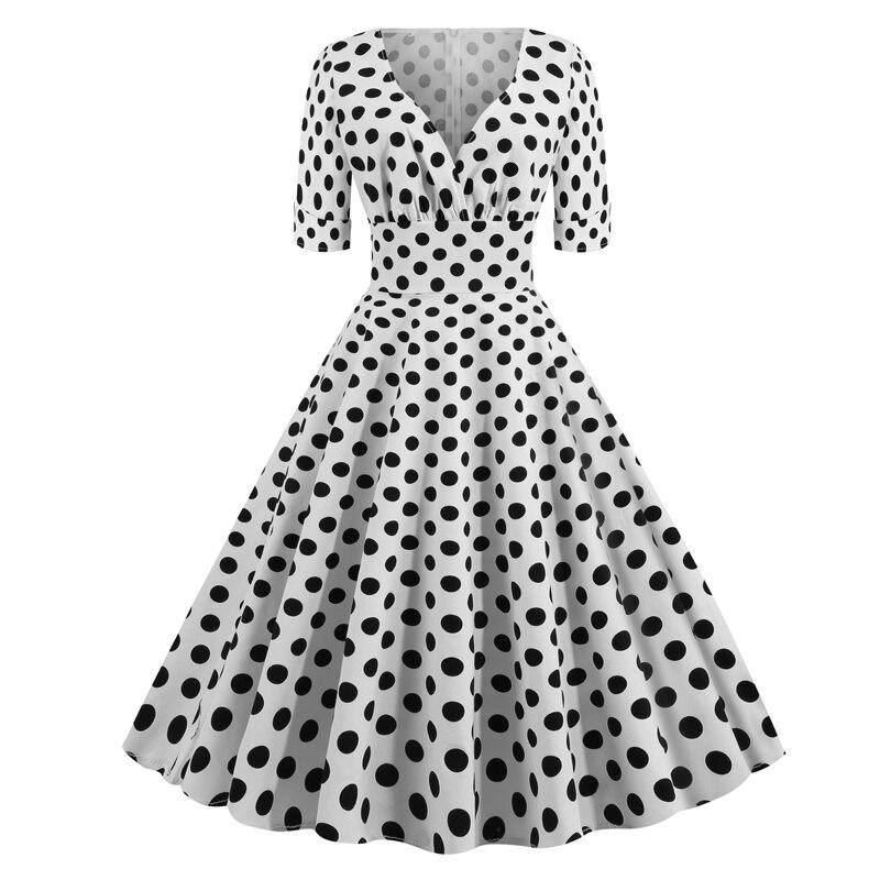Vintage Rockabilly Šaty Z 50. Rokov Biele Bodkované