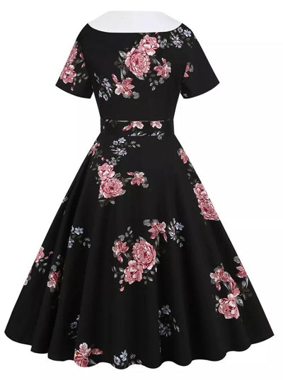 Vintage Rockabilly Šaty S Kvetmi 50. Rokov