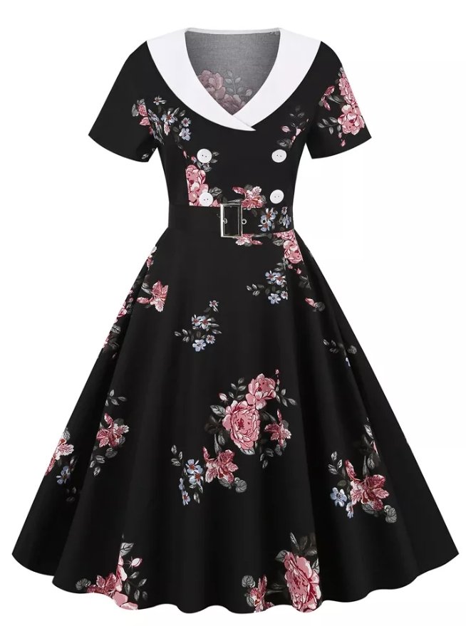 Vintage Rockabilly Šaty S Kvetmi 50. Rokov