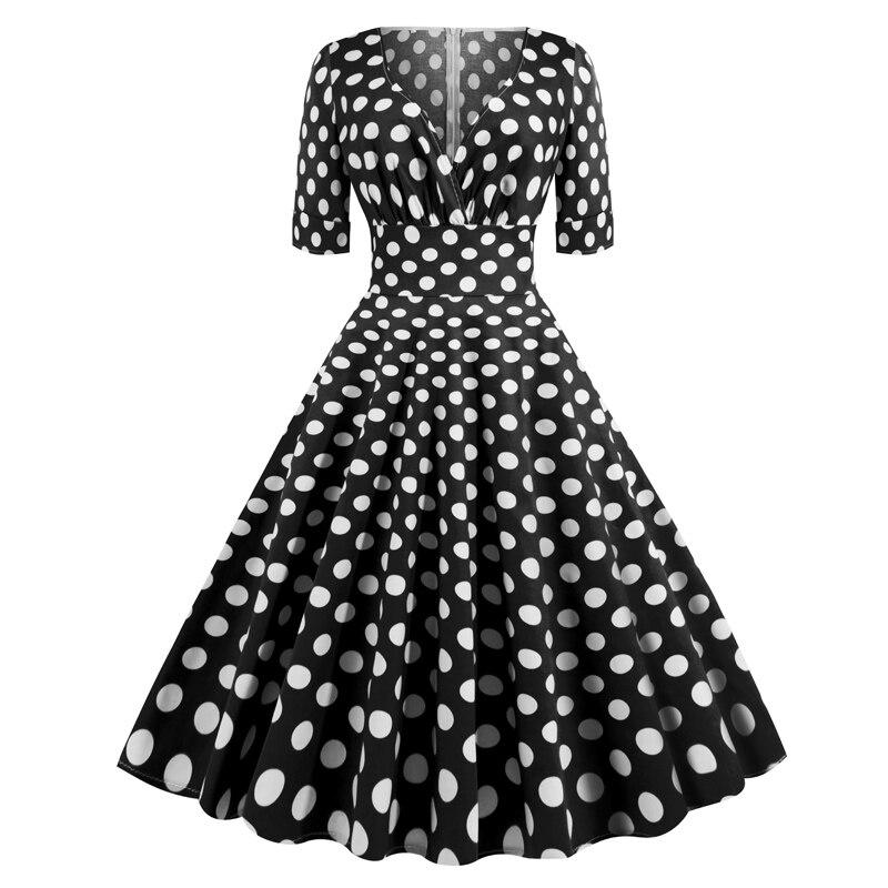 Vintage Rockabilly Šaty Z 50. Rokov Čierne Bodkované