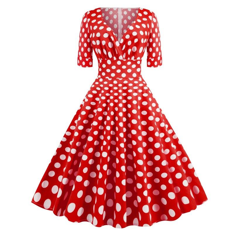 Vintage Rockabilly Šaty 50. Rokov Červené Bodkované