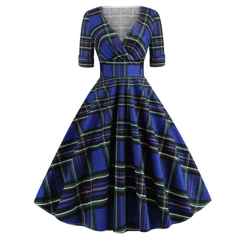 Vintage Rockabilly Šaty Z 50. Rokov Tartan Blue
