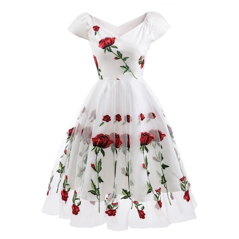 Vintage Rockabilly Čipkované Šaty Biele