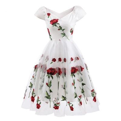 Vintage Rockabilly Čipkované Šaty Biele