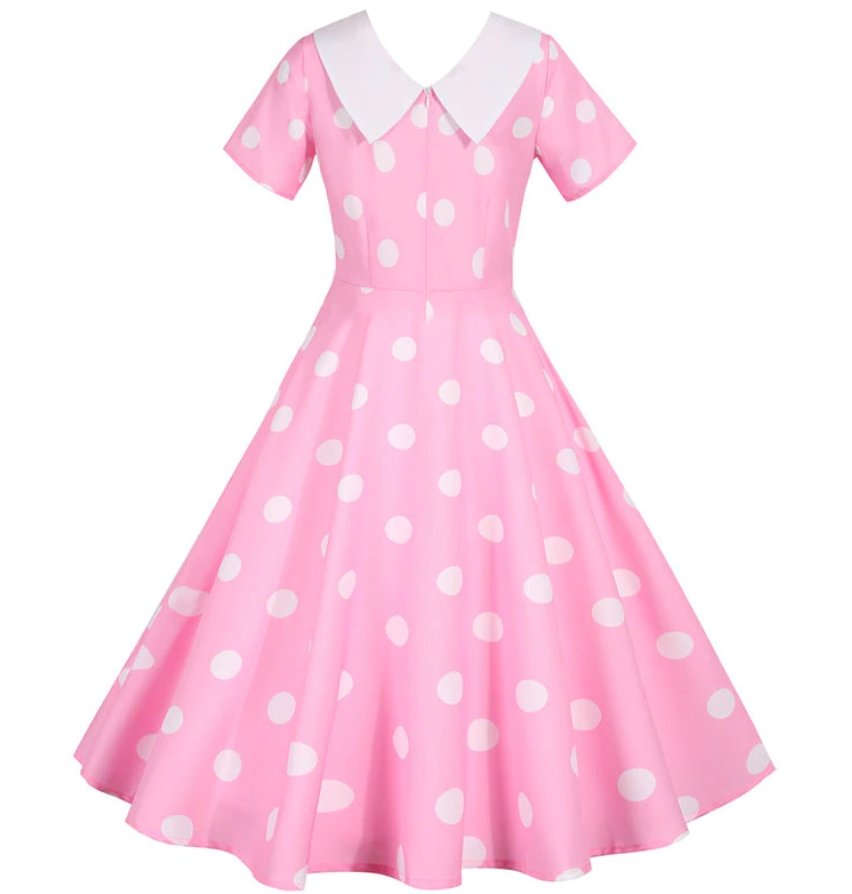 Vintage Ružové Šaty S Bielymi Bodkami
